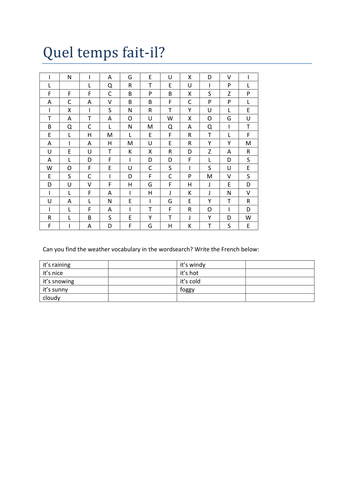 le temps wordsearch