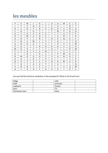 les meubles wordsearch