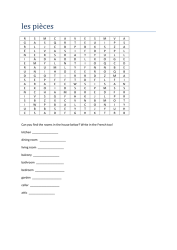 les pieces wordsearch