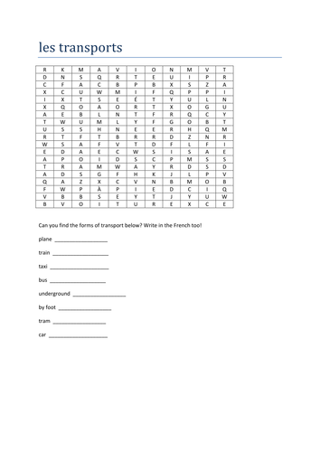 les transports wordsearch