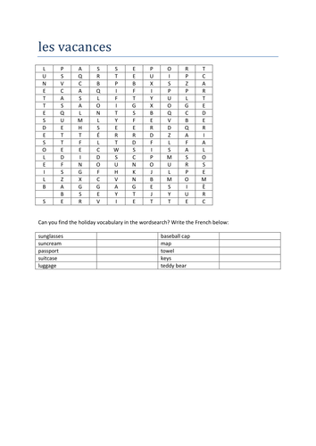 les vacances wordsearch