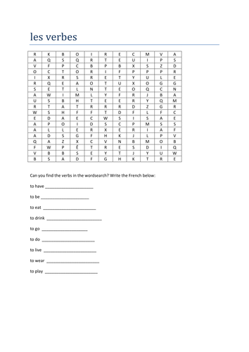 les verbes wordsearch