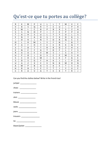 les vetements wordsearch