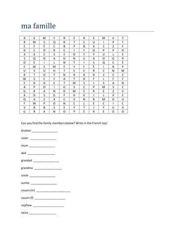 ma famille wordsearch