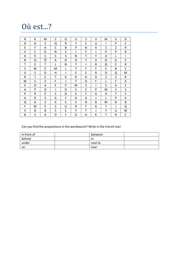 Ou est...? Wordsearch