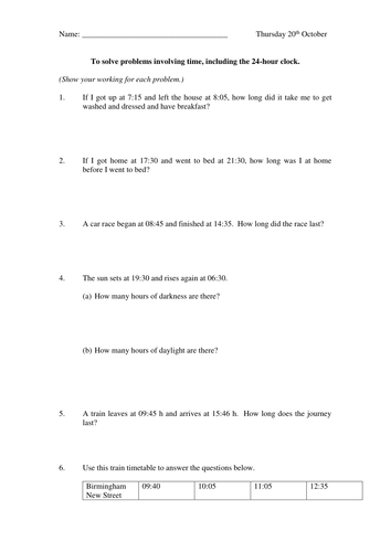 clock for 1 grade math worksheets Stage 3:Maths Key problems time by including 2 & word