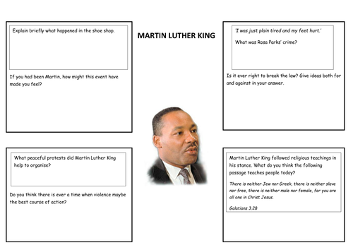 Martin Luther King sheet | Teaching Resources