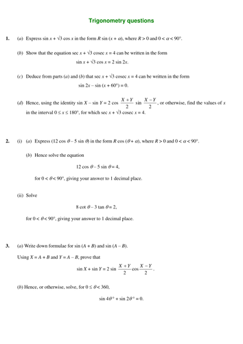 Mixed Trigonometry Questions
