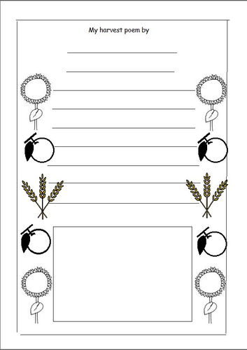 Designed writing sheet for Harvest poem