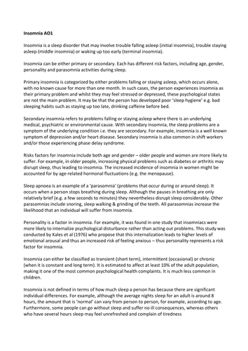 model Insomnia Answer