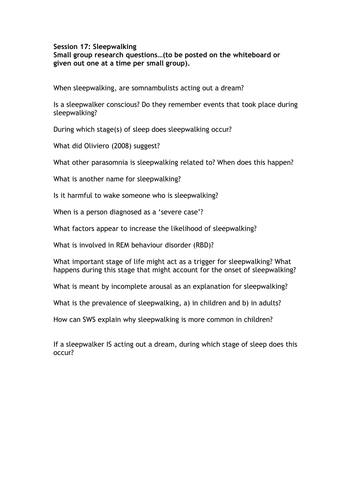 Sleep walking questions
