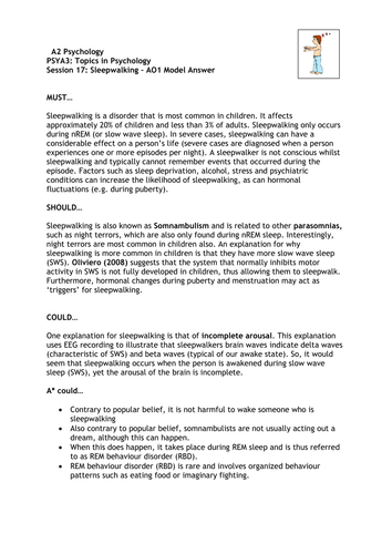 Sleep walking AO1 answer