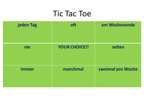 Adverbs of frequency noughts and crosses