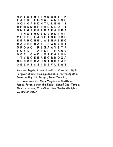 Life of Christ wordsearch