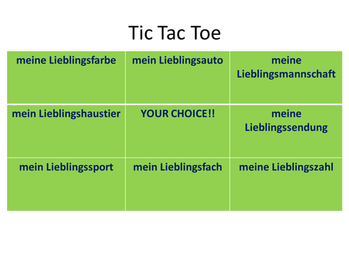 My favourite things noughts and crosses