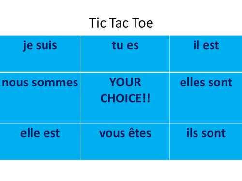 etre present tense noughts and crosses