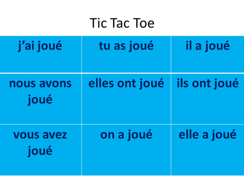 'jouer' in the perfect tense noughts and crosses