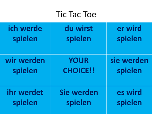 'spielen' in the future tense OX game