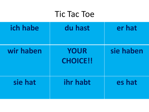 'haben' in the present tense OX game