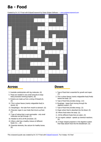 Food and digestion crossword