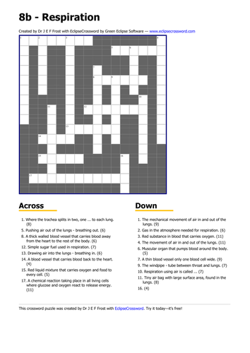 respiration crossword