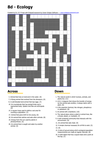 Ecology Crossword Teaching Resources