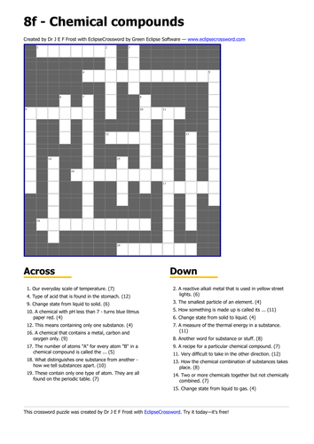 Chemical reactions crossword