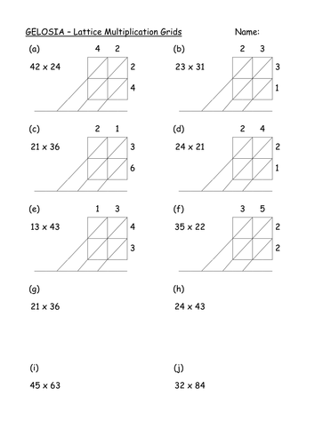 KS3 Worksheet – Gelosia Grids - 01