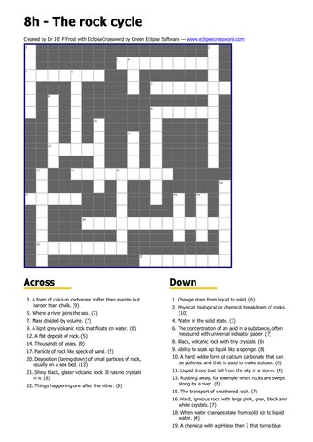 Rock cycle crossword Teaching Resources