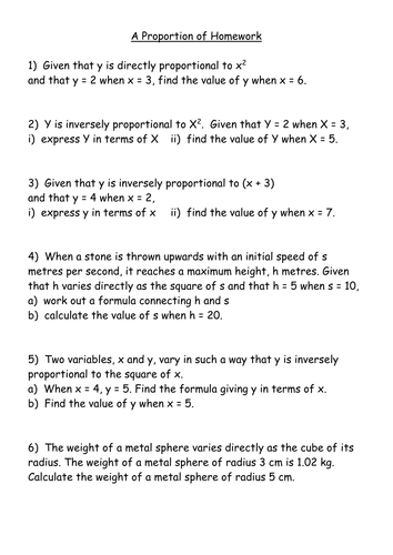 KS3 Worksheet – A Proportion of Homework