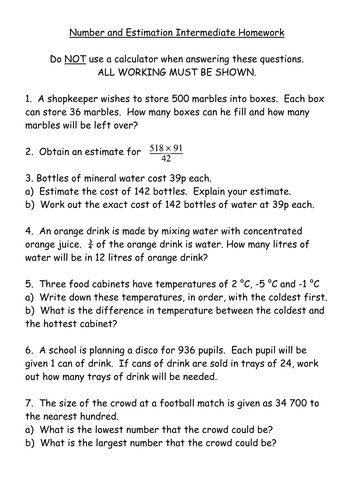 Maths KS3 Worksheet – Estimation and Rounding