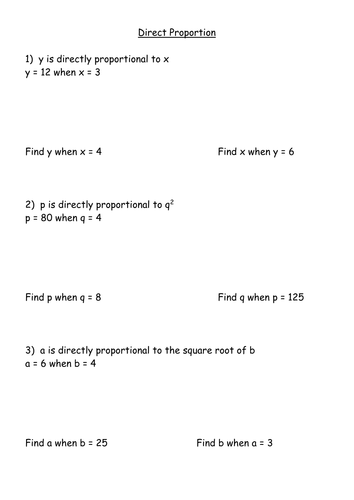 KS4 Worksheet – Level 9 - Variation Questions