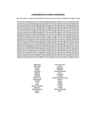 A Midsummer Night's Dream word search