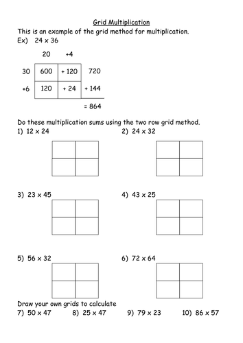 KS3 Worksheet L4 2x2 Grid Multiplication 2 Teaching Resources