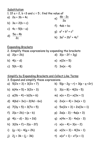 Maths KS3 Worksheet – Simplifying Brackets