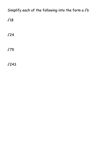 KS4 Worksheet – Level 8 – Surds