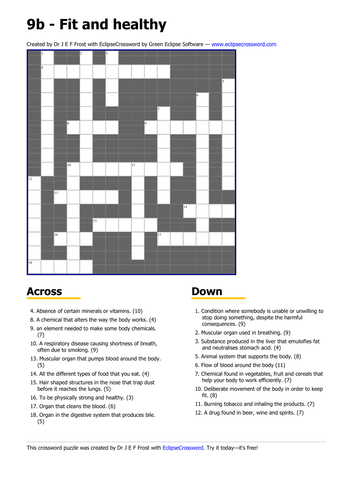 fit and healthy crossword