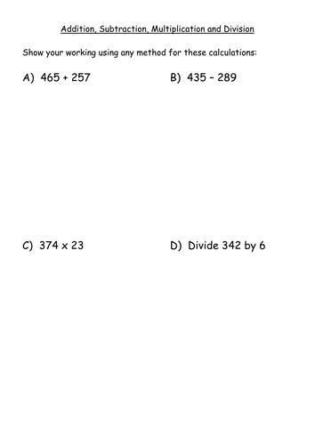 KS3 Worksheet – Level 5 - Assessment (+-xdiv)