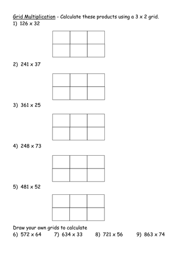 KS3 Worksheet – L5 3x2 Multiplication Grids