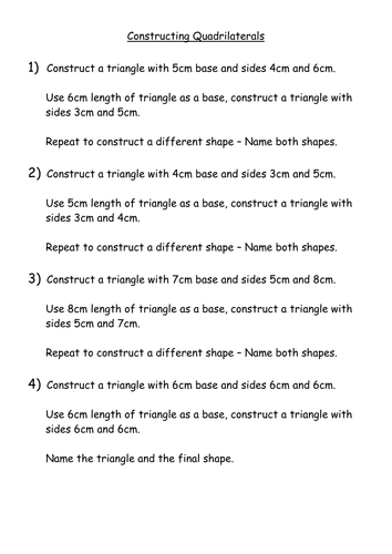 KS3 Worksheet – SSM - Level 5 - Constructing Quadr
