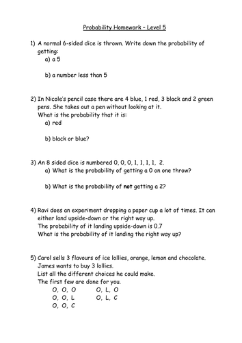 probability homework answers