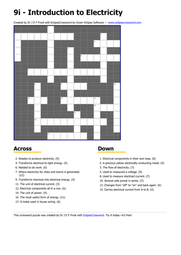 electricity crossword