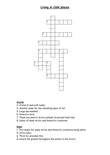 Living in cold places crossword