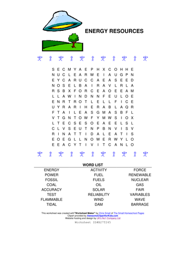 energy resources wordsearch