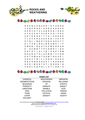 Rocks and weathering wordsearch