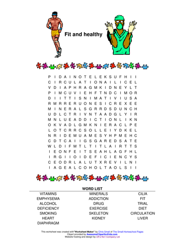 Fit and healthy wordsearch