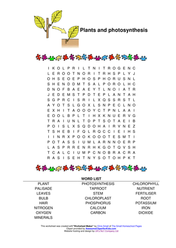 pre printable for worksheet k raj.nandhra wordsearch Photosynthesis by   Teaching