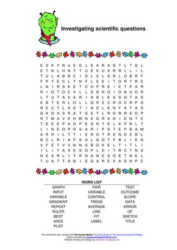 Investigating science wordsearch