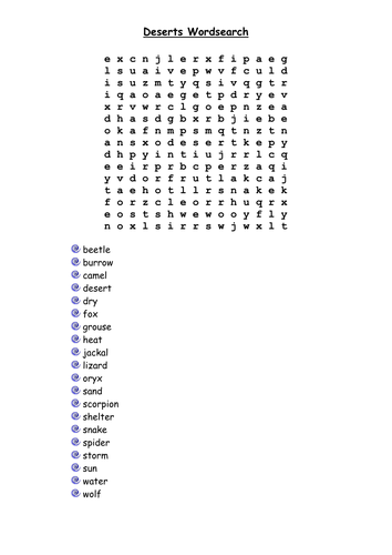 deserts wordsearch