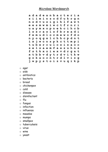 microbes wordsearch